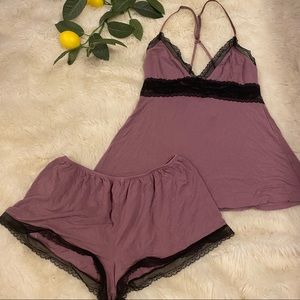 Victoria’s Secret mauve pink and lace modal super soft PJ cami/shorts set